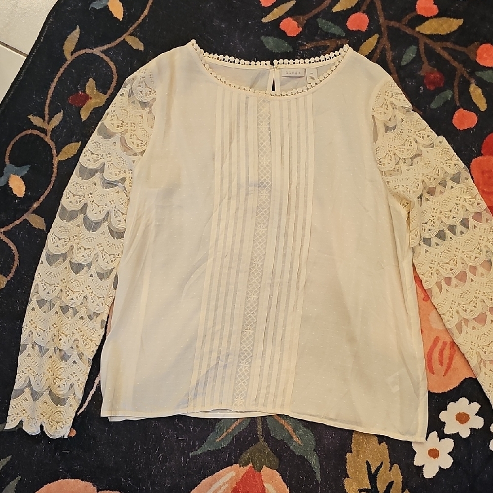 Hinge Cream Crochet Trim Top